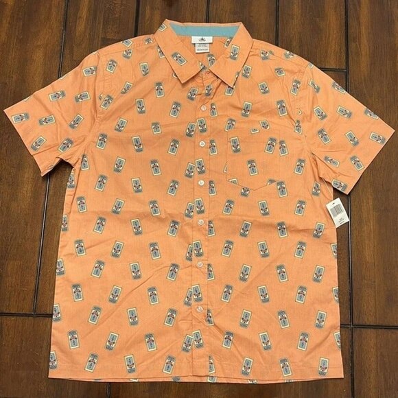 New Disney Parks 2020 WDW Main St USA Trash Cans Button Down Camp Shirt Sz M NWT - Picture 2 of 4